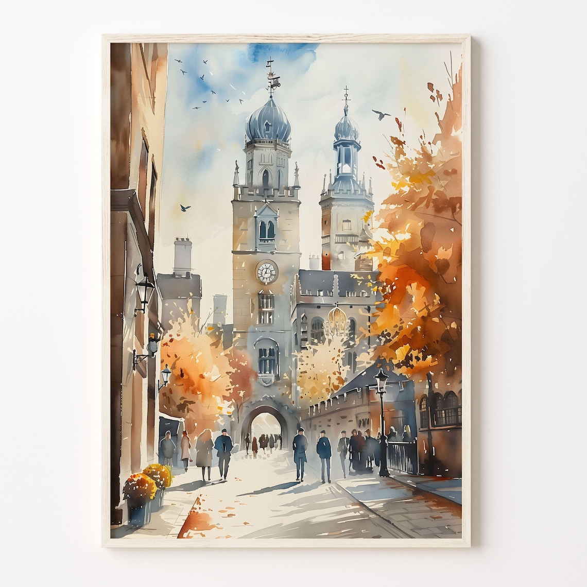 Cambridge Watercolor Painting, United Kingdom Art Print