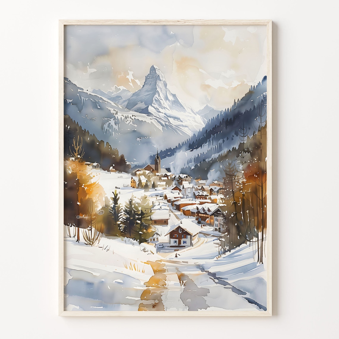 Zermatt Watercolor Travel Poster, Switzerland Art Print