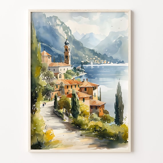 Lake Garda Watercolor Poster, Italy Travel Art