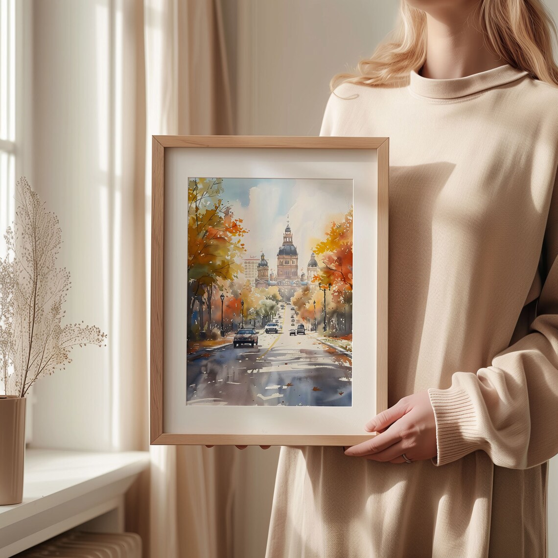 Autumn Avenue Grand Domed State Capitol Building Watercolor Print - Image 2