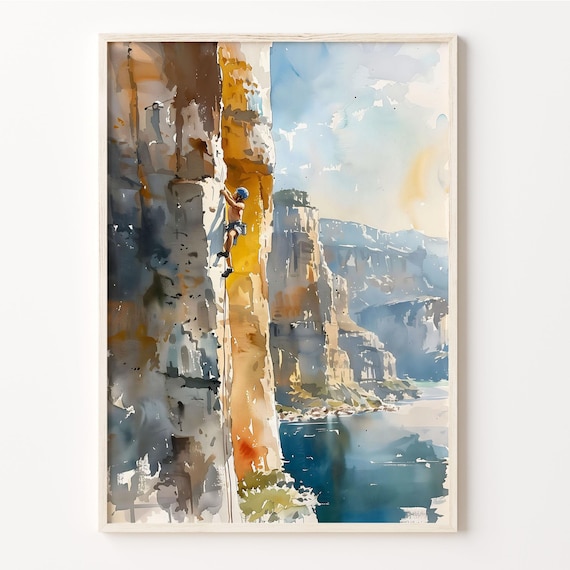 Watercolor Bouldering Rock Climbing Travel Poster