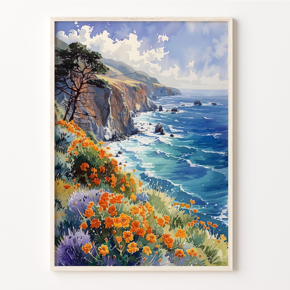 Big Sur Watercolor Painting Travel Poster