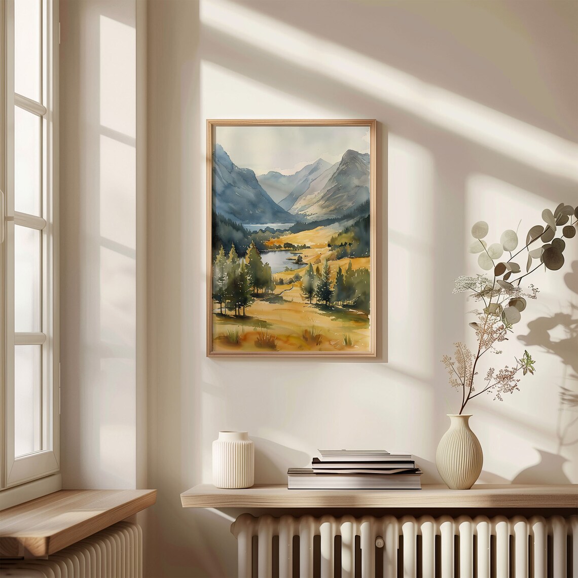Lake District Helvellyn Golden Meadow Lake Watercolor Landscape Poster - Image 4