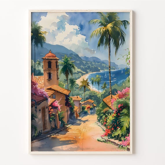 Puerto Vallarta Watercolor Painting Travel Poster