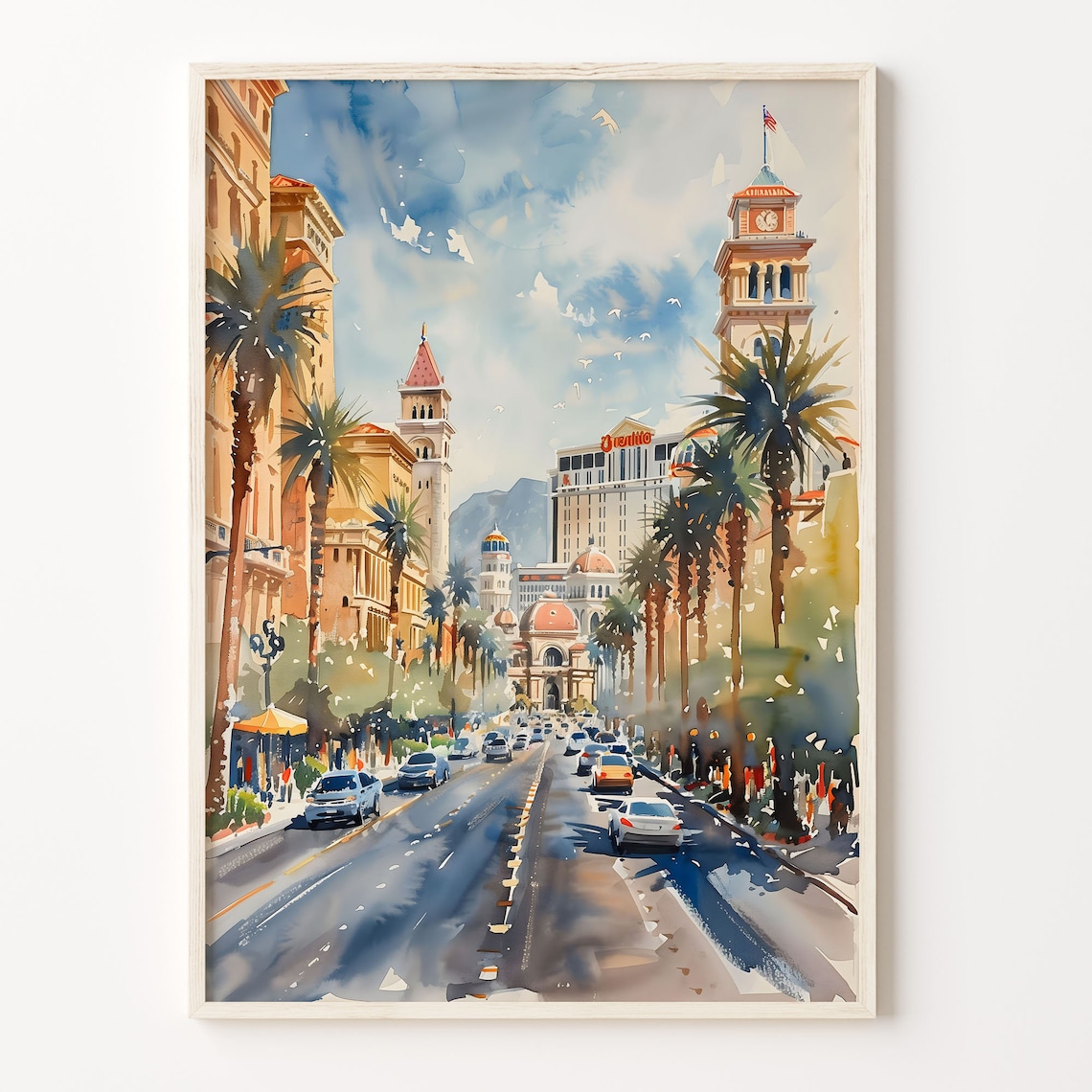 Las Vegas Watercolor Travel Poster, Nevada Wall Art