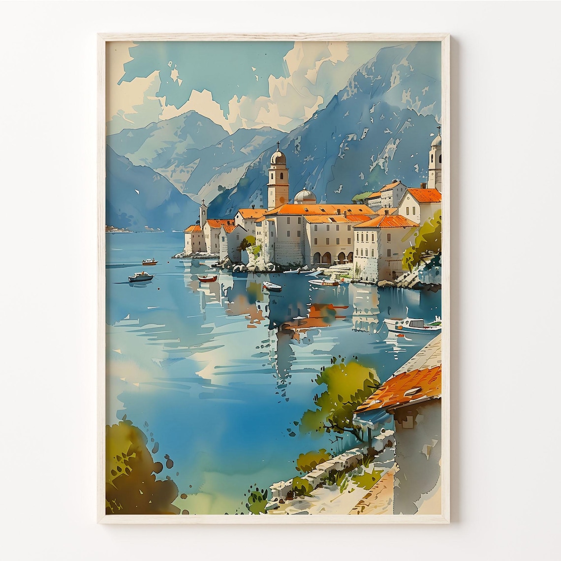 Kotor Watercolor Painting Poster, Montenegro Travel Print