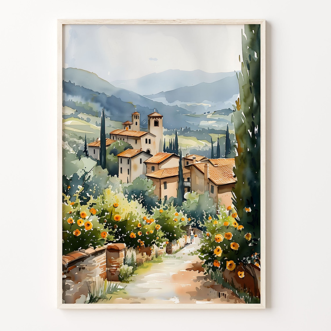 Tuscany Watercolor Travel Poster, Italy Art Print