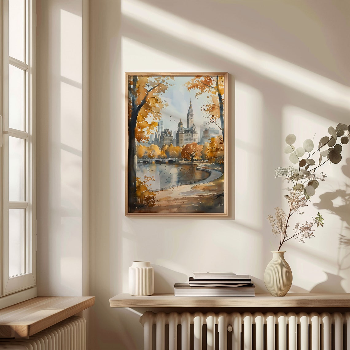 Central Park Autumn Scene Manhattan Skyline Lake Watercolor Print - Image 4