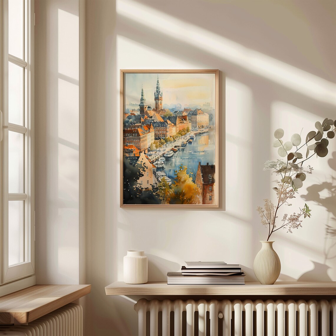 Copenhagen Harbor Watercolor Poster Ships Canal Colorful Rooftops - Image 4