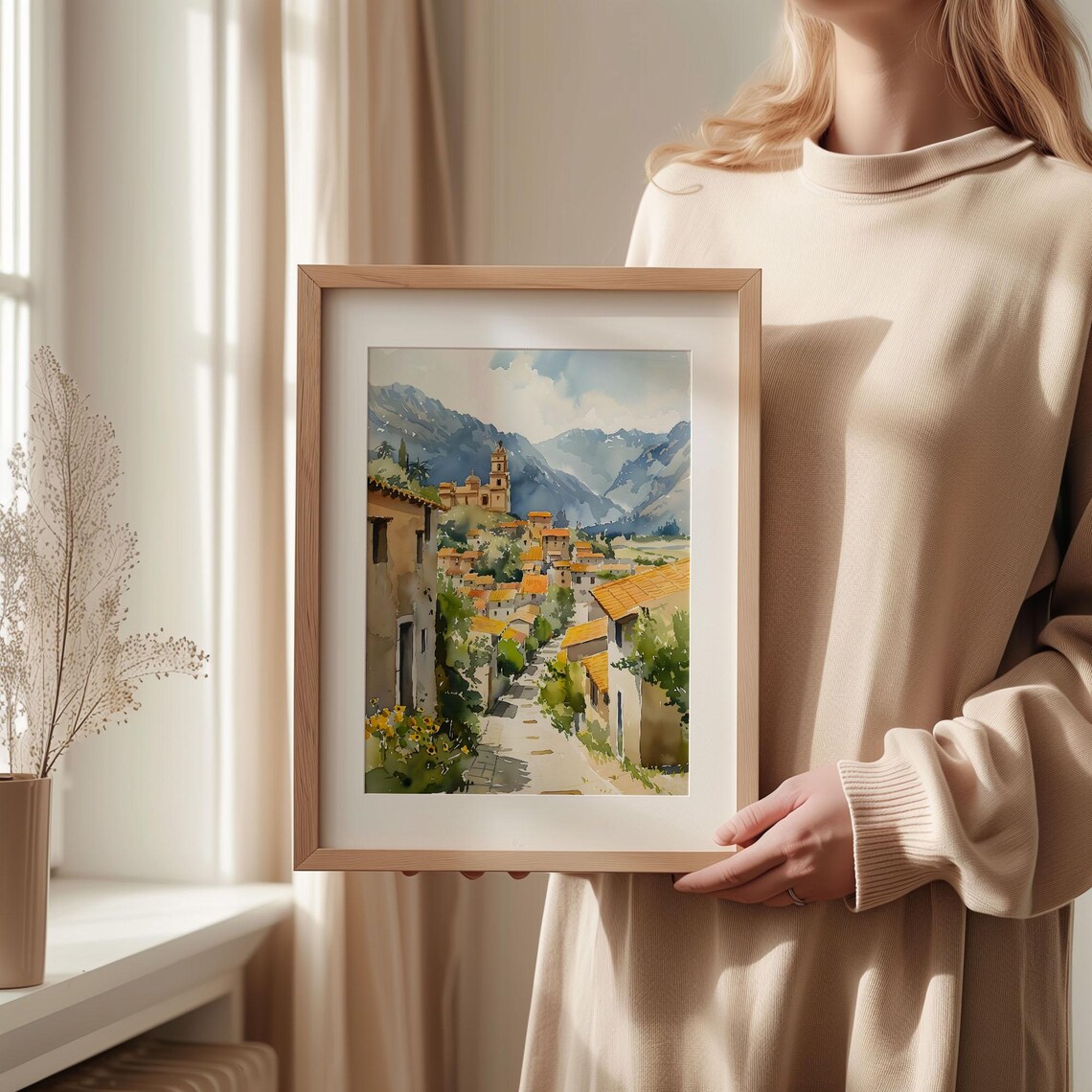 Cusco Peru Andean Mountain Village Watercolor Painting Poster - Image 2