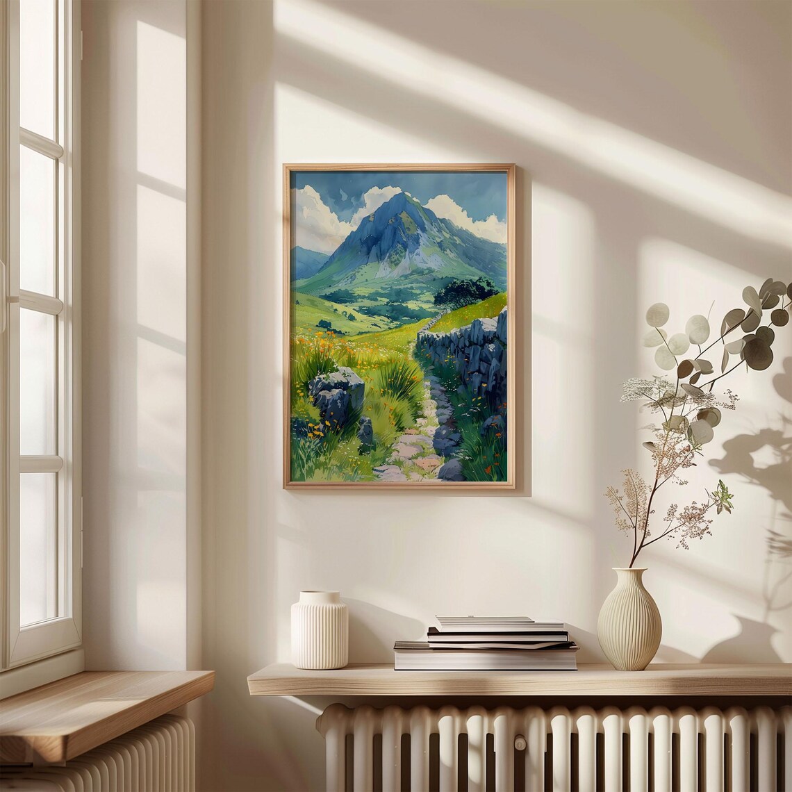 Brecon Beacons Wales Mountain Meadow Stone Wall Watercolor Poster - Image 4