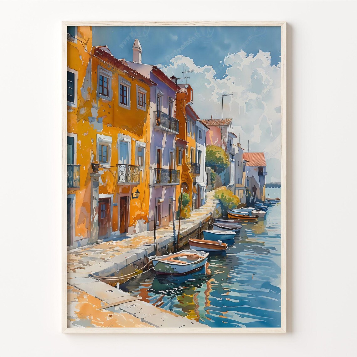 Aveiro Portugal Canal Colorful Houses Boats Watercolor Travel Poster