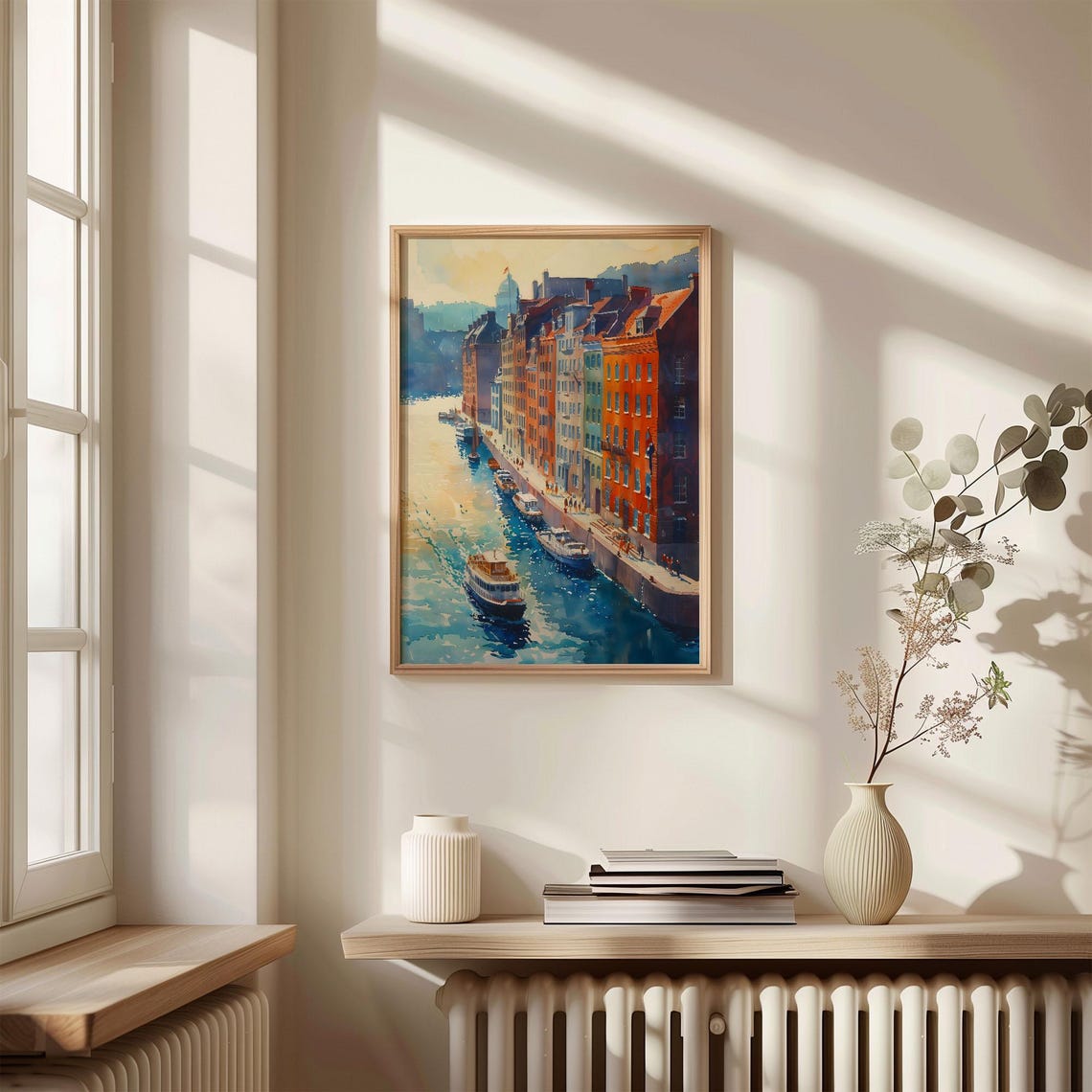 Boston Massachusetts Waterfront Harbor Boats Watercolor Travel Poster - Image 4