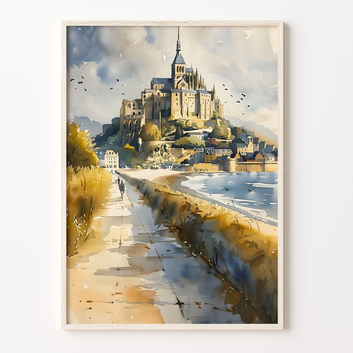 Mont Saint Michel Watercolor Art Print, Wall Poster