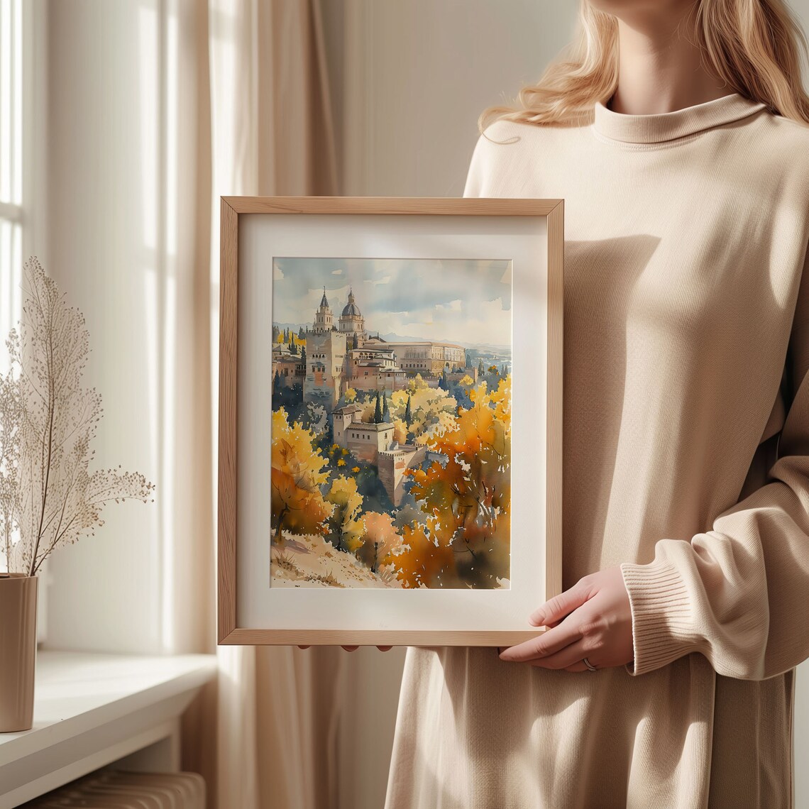 European Palace Autumn Foliage Historic Estate Watercolor Print - Image 2