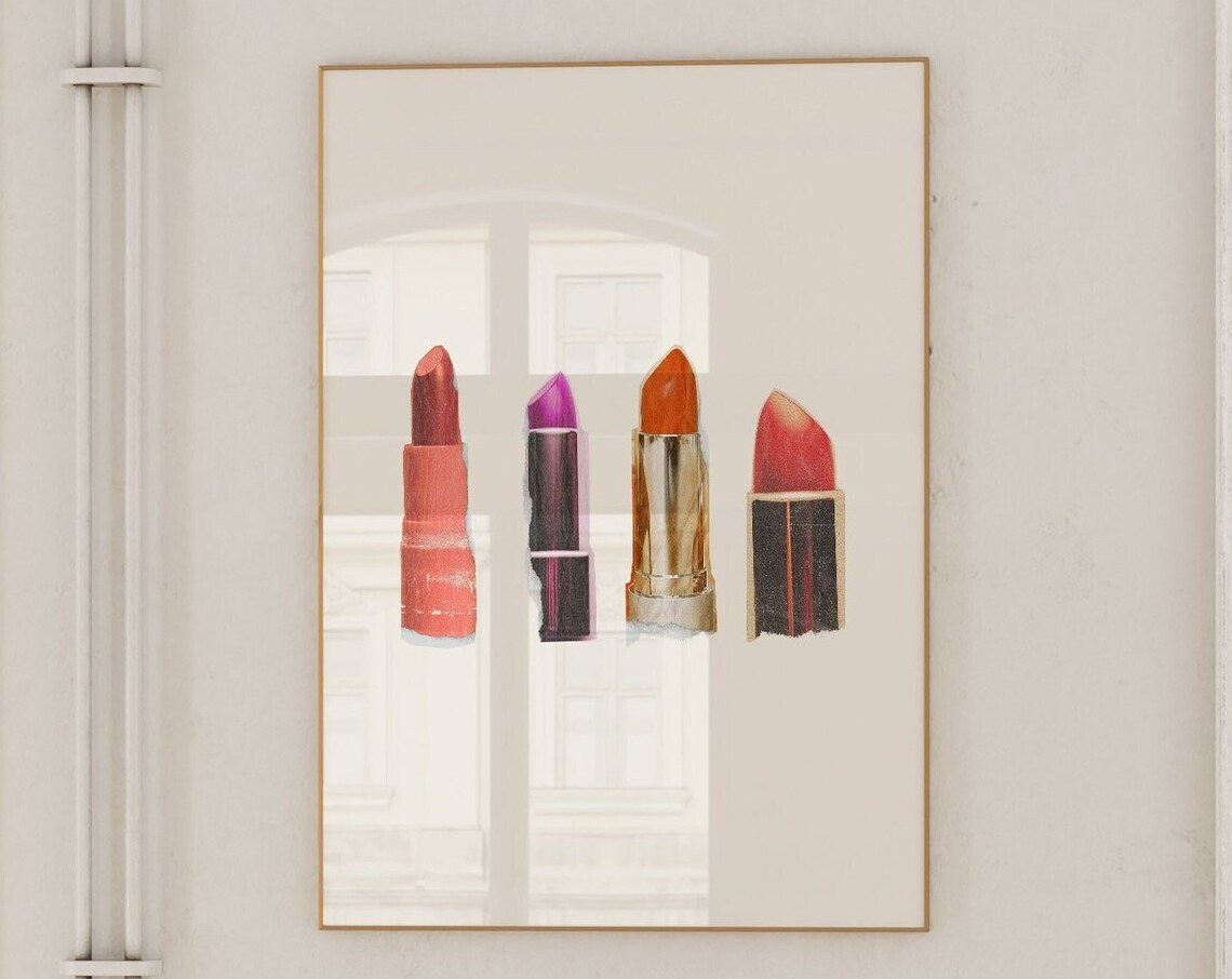 Lipstick Quartet Watercolor Style Beauty Fashion Makeup Still Life Art Poster - Image 3