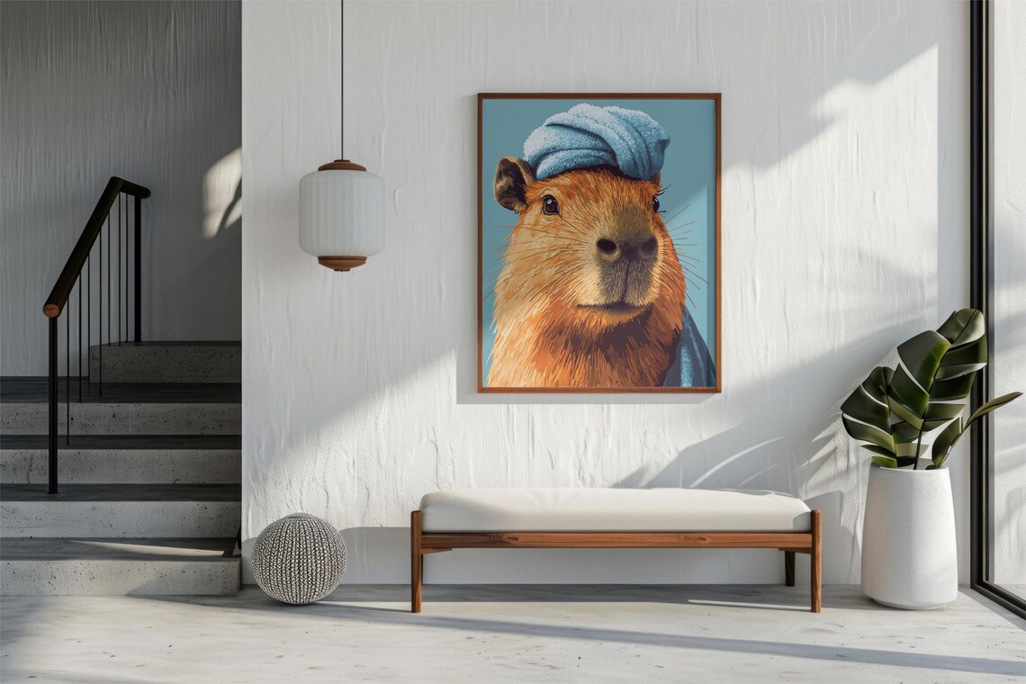 Funny Capybara Bathroom Art, Vintage Animal Painting - Image 2