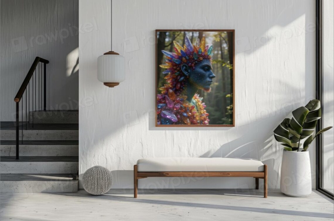 Surreal Man Made of Colorful Gemstones in Profile Portrait Poster - Image 5