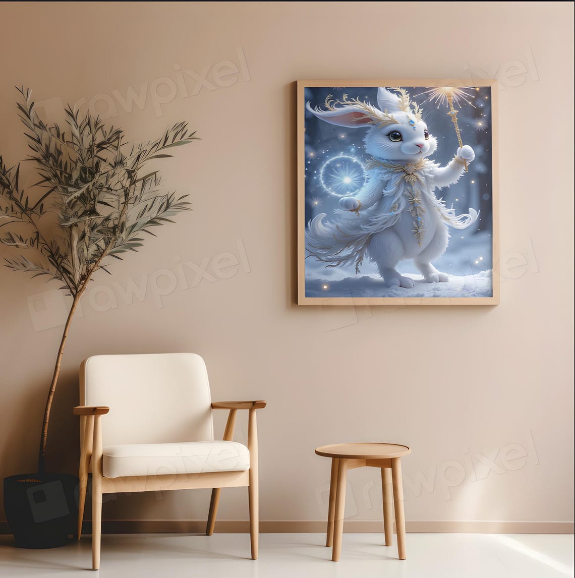 Magical White Rabbit with Sparkler in Starry Snow Night Poster - Image 3