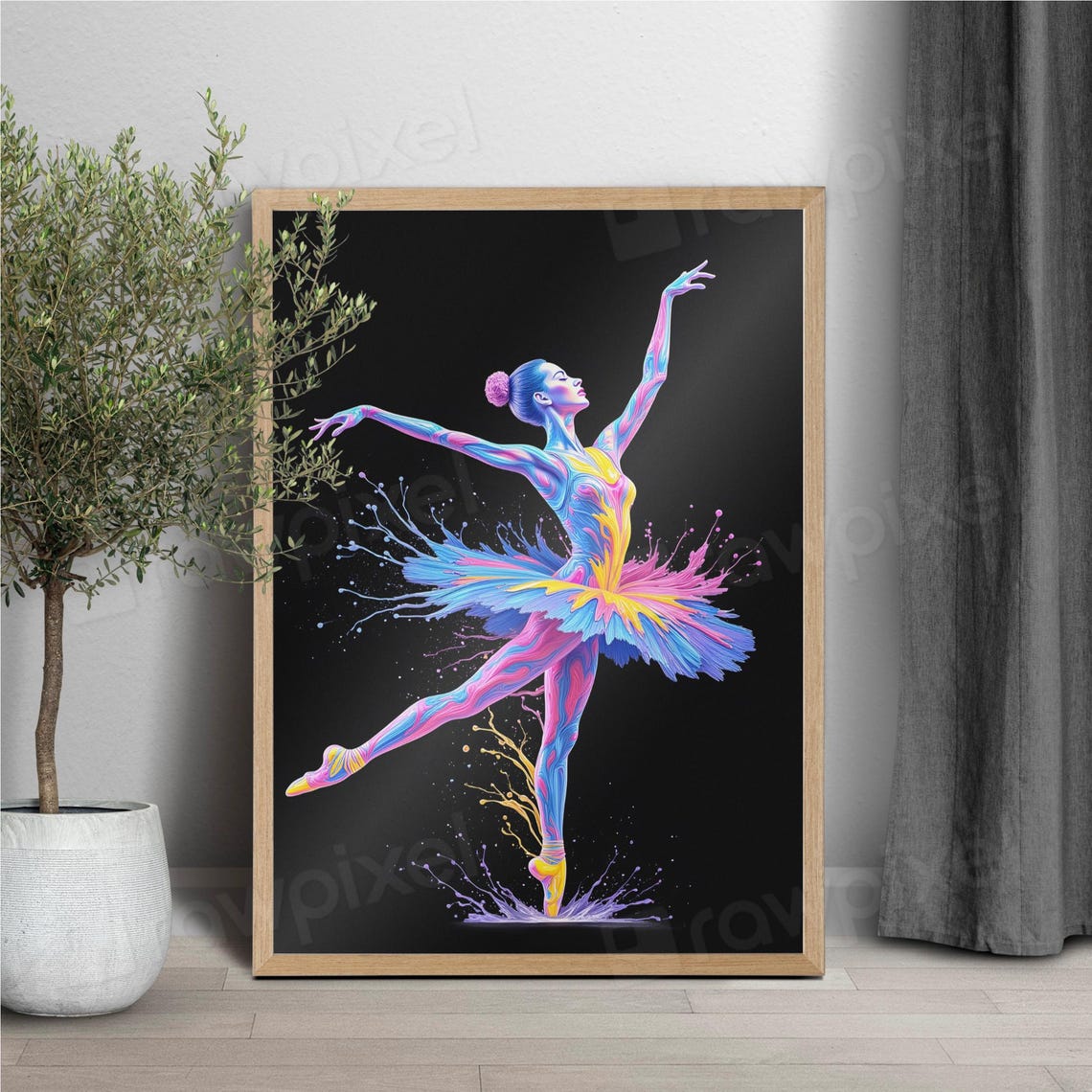 Colorful Neon Ballerina Dancer with Vibrant Paint Splash Poster