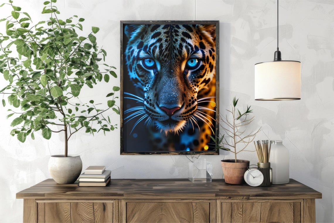 Mesmerizing Leopard Close-Up Portrait with Striking Blue Eyes Poster - Image 6