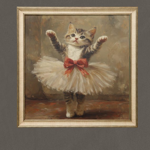 Cutest Kitten Art Print Girls Cat Painting Cat In Dress Artwork Girls Wall Art Animal Vintage Style Print Wall Art Girl Nursery Decor