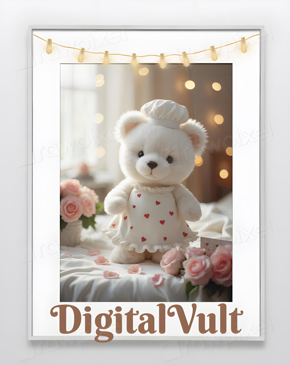 Adorable Teddy Bear Chef with Heart Apron and Pink Roses Poster - Image 6