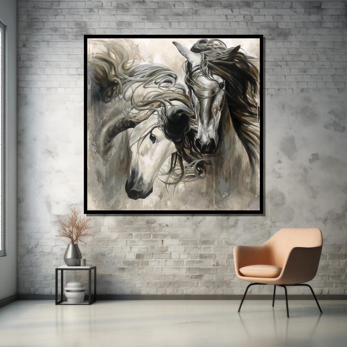 Two Horses Galloping Black and White Poster for Equestrian Decor - Image 5