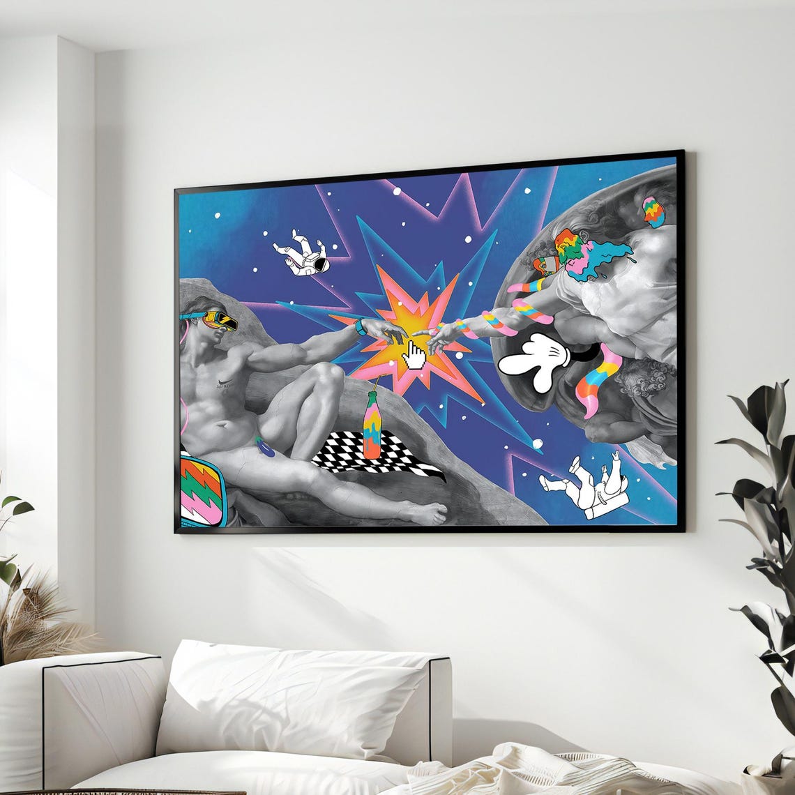 Creation of Adam Pop Art Astronaut Cosmic Remix Funny Art Poster