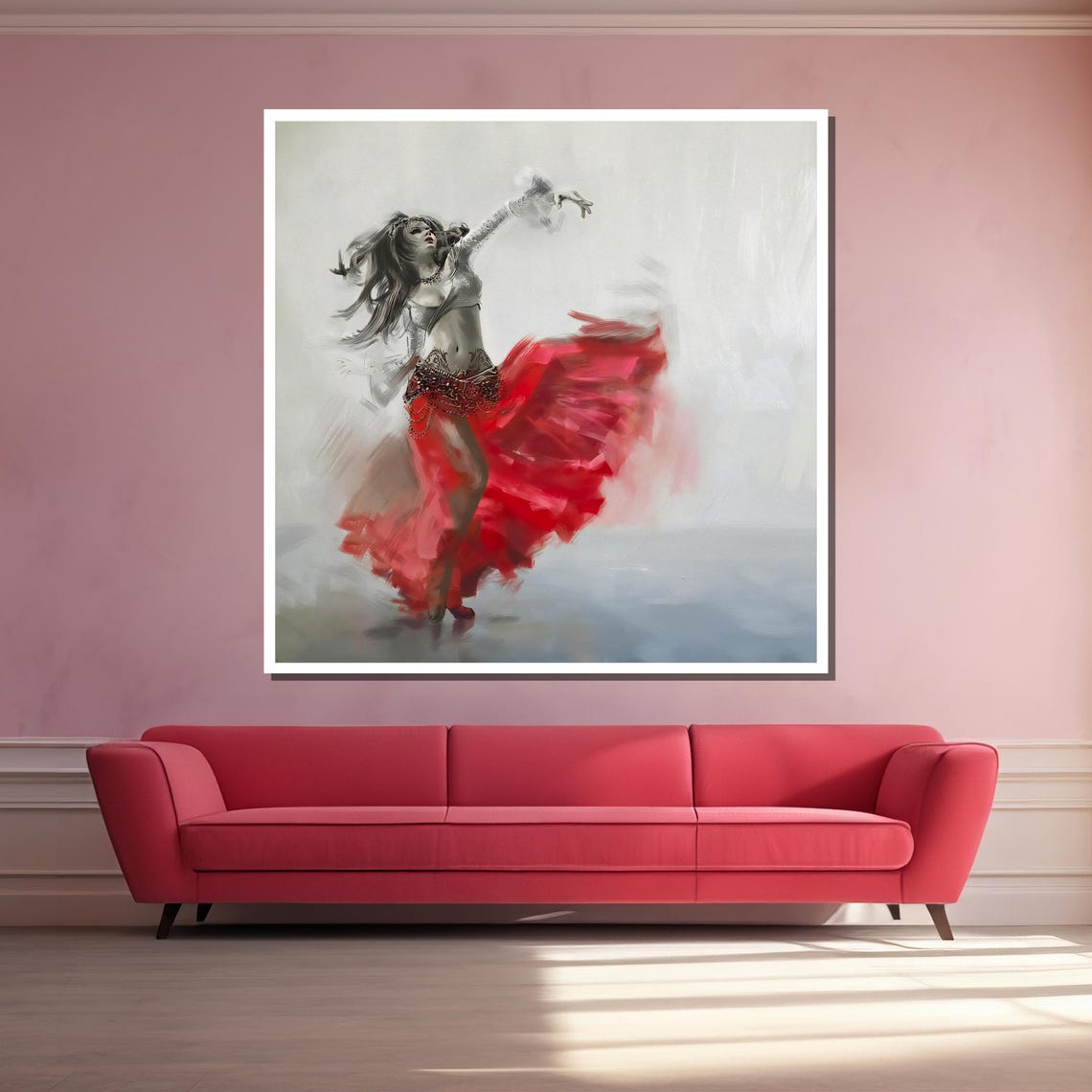Fiery Motion A Dynamic Dancer In Red Capturing Passion And Grace On Painting - Image 3