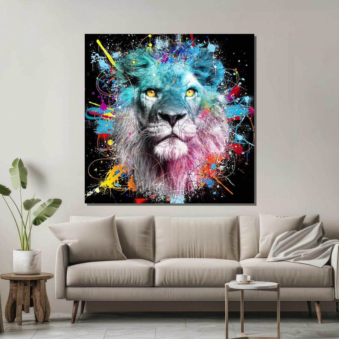 Colorful Graffiti Paint Splash Lion Head Bold Modern Art Poster - Image 2