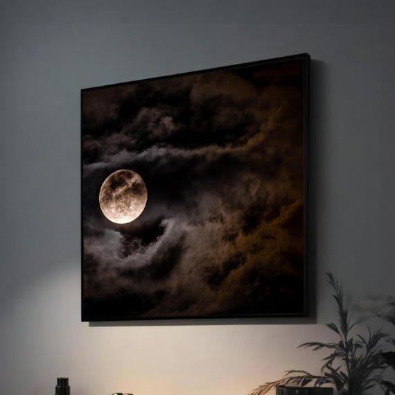Full Moon Art Mysterious Night Sky Wall Decor Dark And Moody Home Decor For Living Room