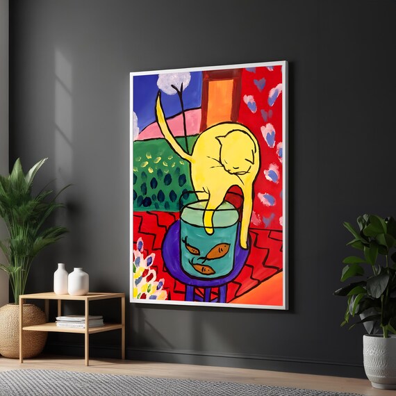 Henri Matisse Yellow Cat with Red Fish Bowl Fauvist Art Poster