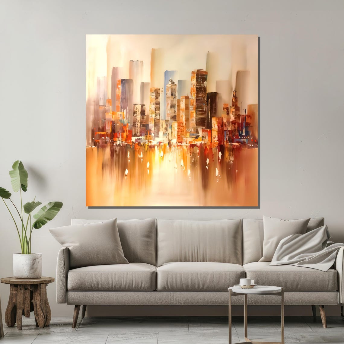 Golden Abstract City Skyline With Warm Reflections Modern Art Poster - Image 2
