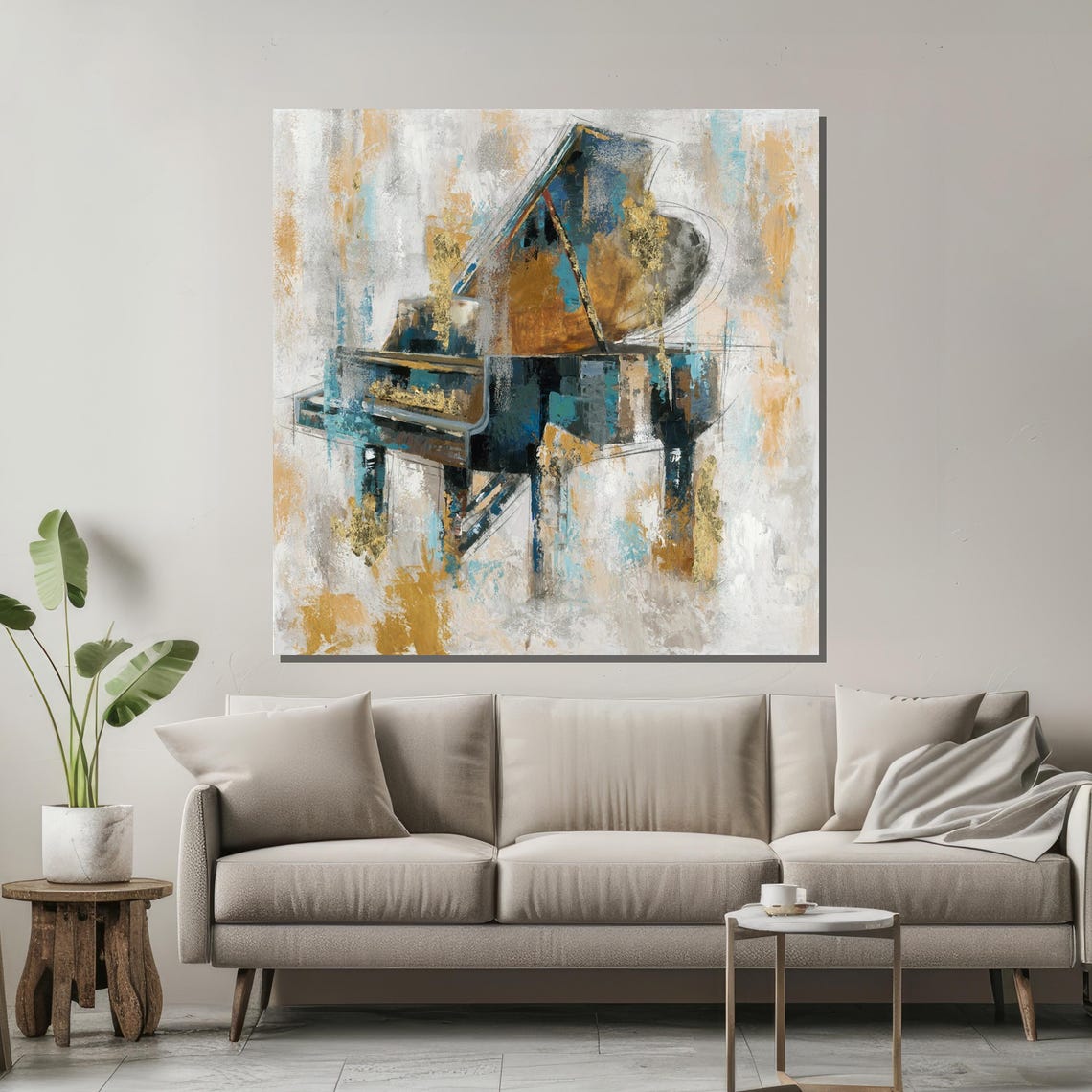 Abstract Grand Piano in Blue and Gold Music Poster for Music Room - Image 2