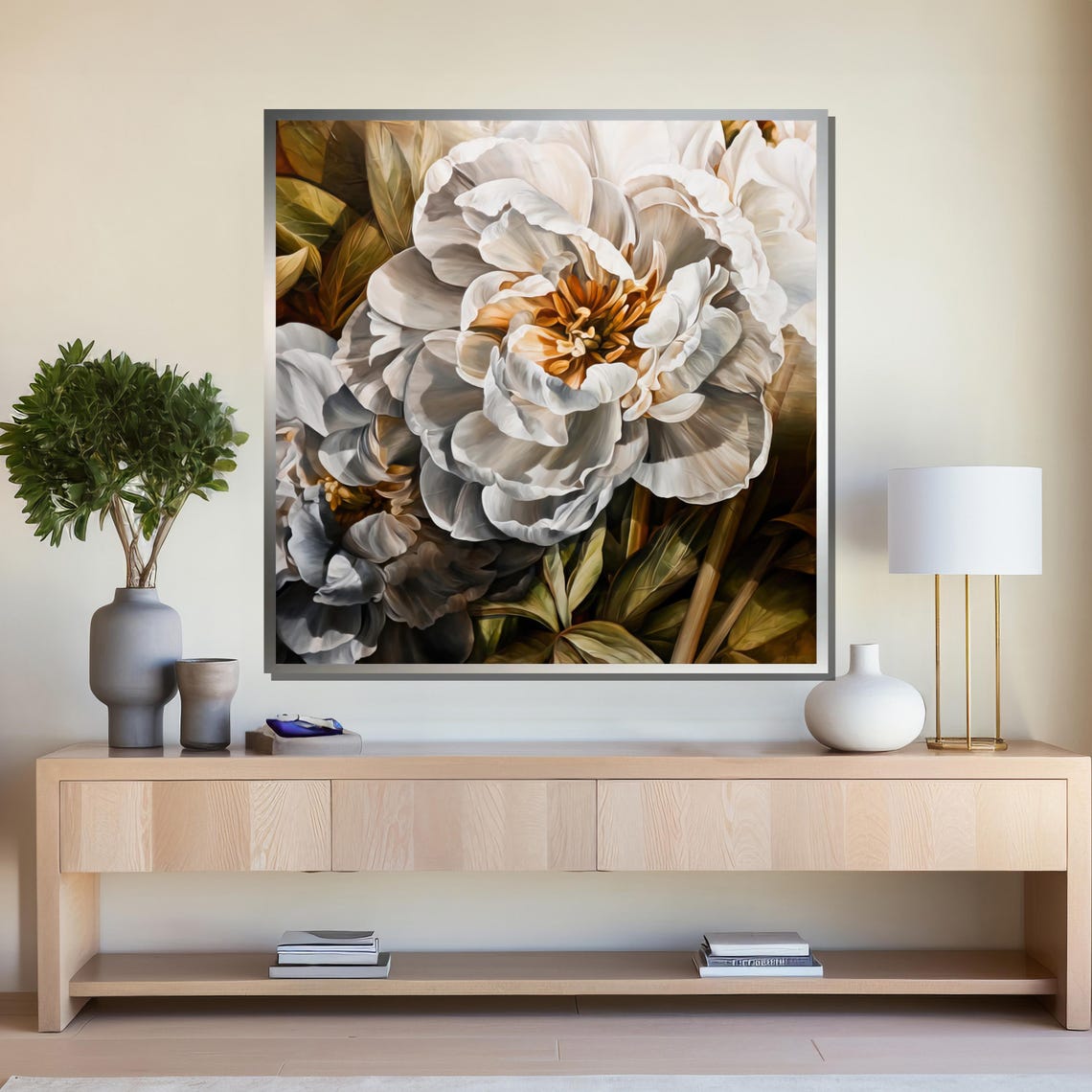 Elegant White Peony Flower Close-Up Painterly Floral Art Poster - Image 4