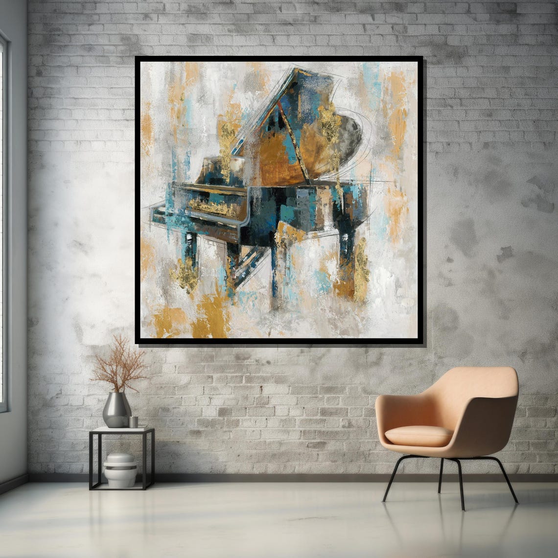 Abstract Grand Piano in Blue and Gold Music Poster for Music Room - Image 5