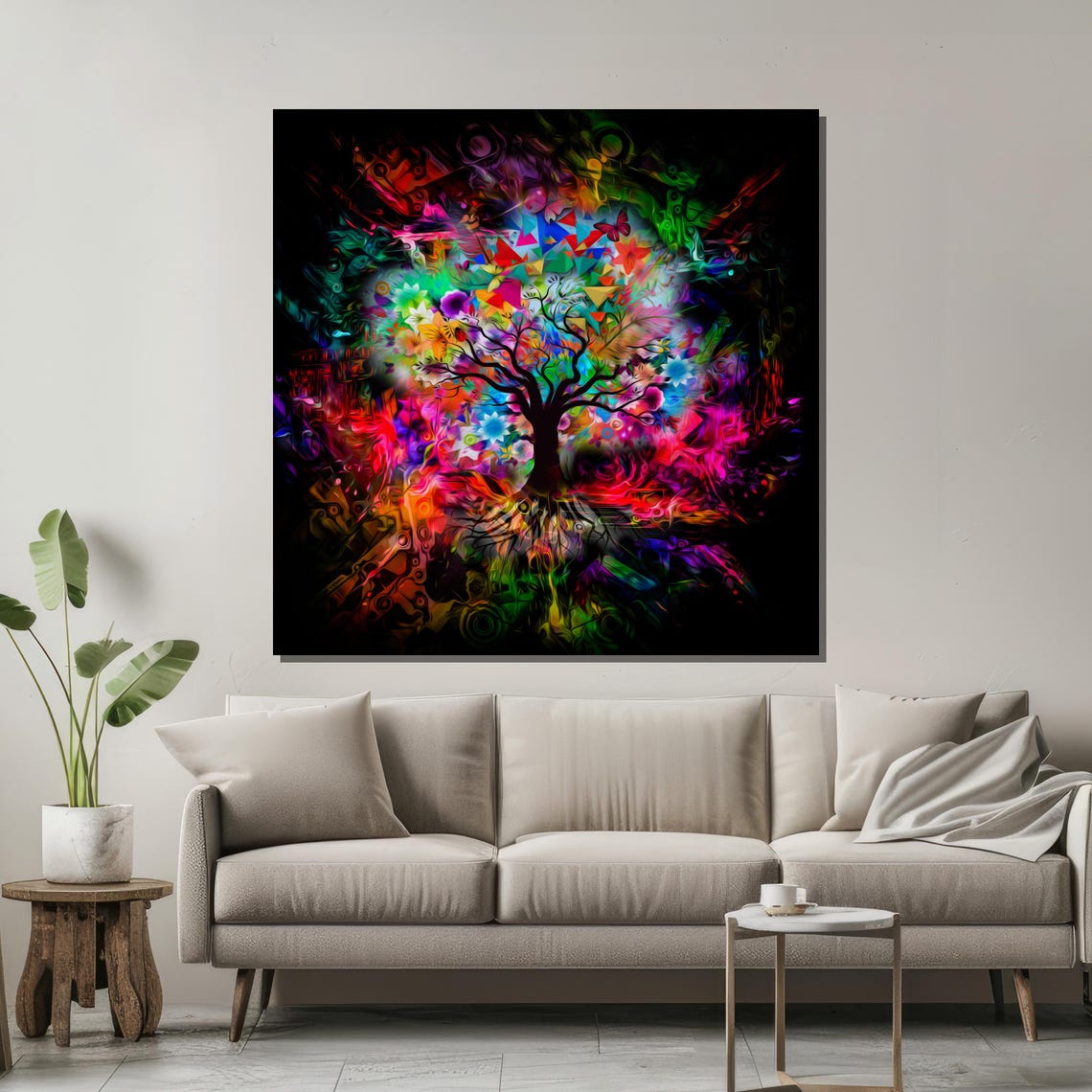 Neon Rainbow Psychedelic Tree of Life on Black Background Art Poster - Image 2