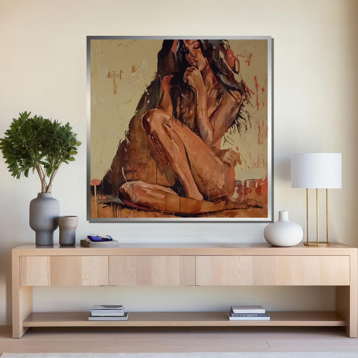 Seated Woman in Earth Tones Thoughtful Poster for Relaxing Home - Image 4