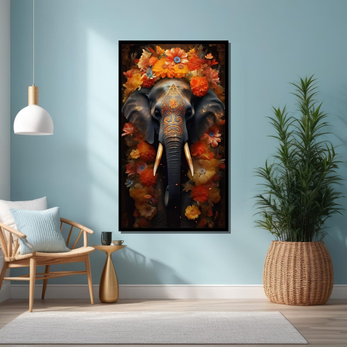 Ornate Elephant Head With Painted Forehead and Flower Crown Art Poster - Image 6