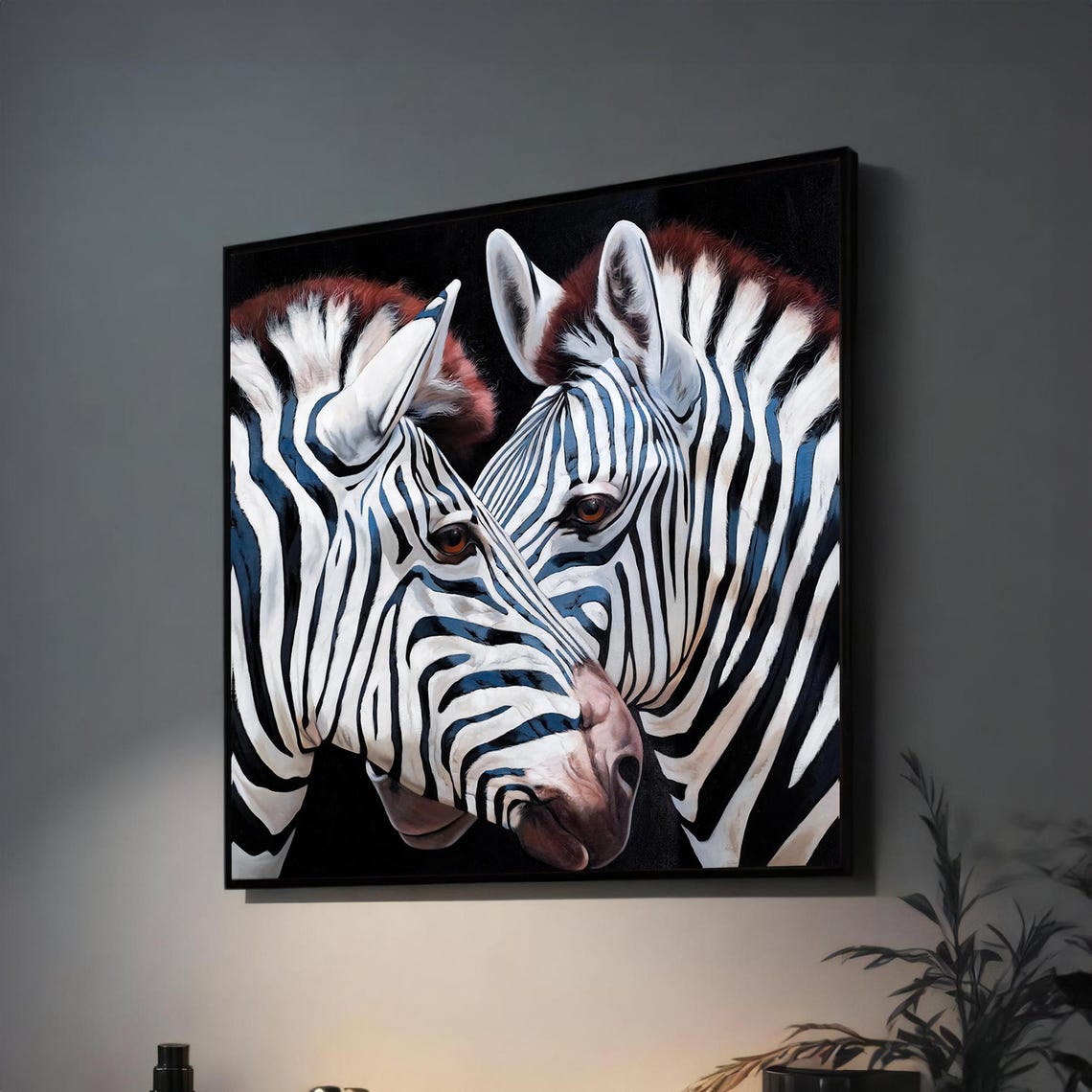 Monochrome Harmony Striking Zebra Pair For A Bold And Modern Living Space Painting Home Decor