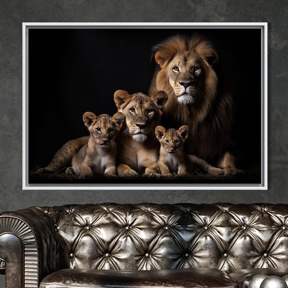 Lion Family Wall Art Decor And Lioness Poster Custom Gifts Loft Home Canvas Floating Frame
