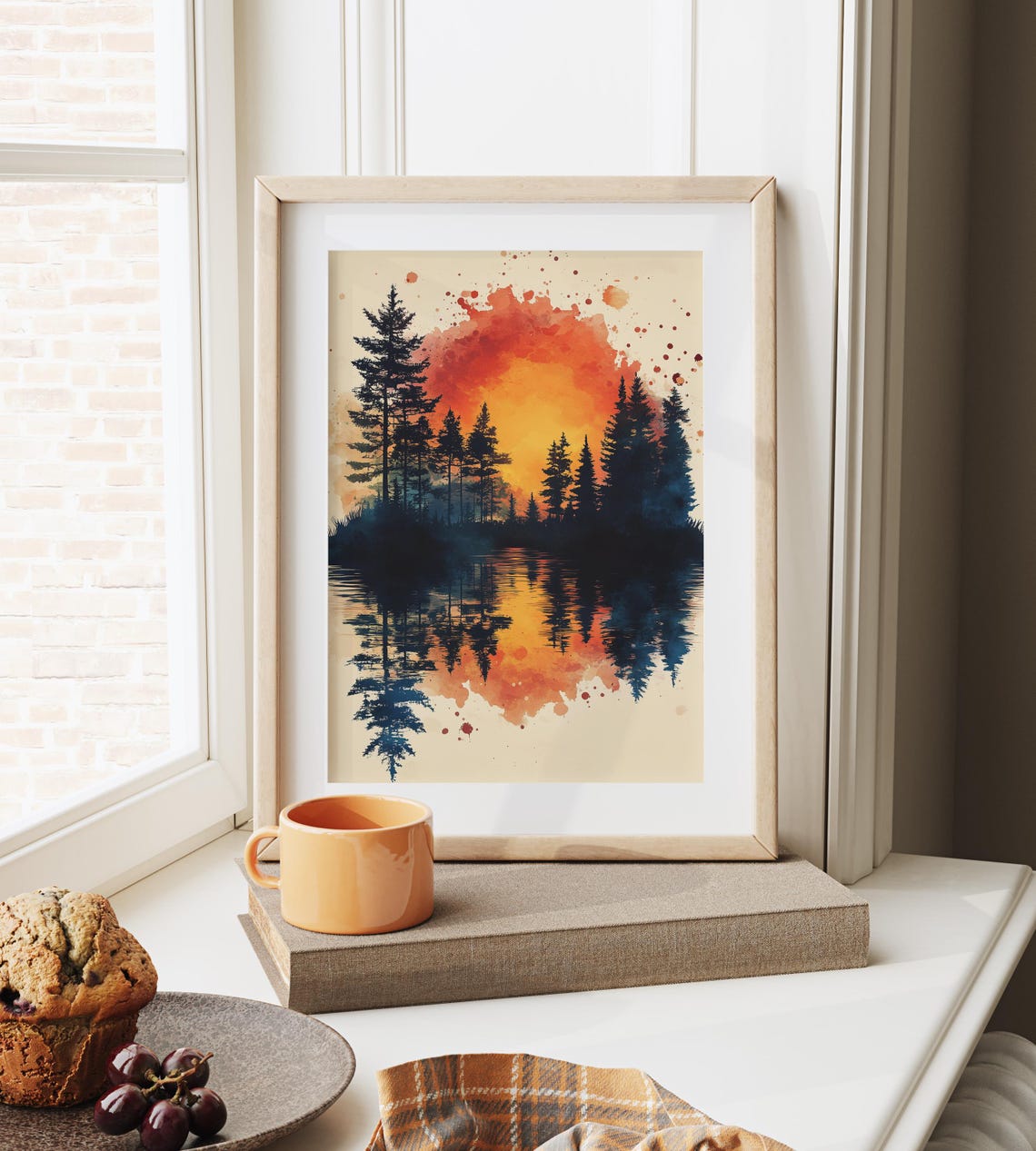 Pine Island Sunset Reflection Fiery Orange Watercolor Lake Poster - Image 3