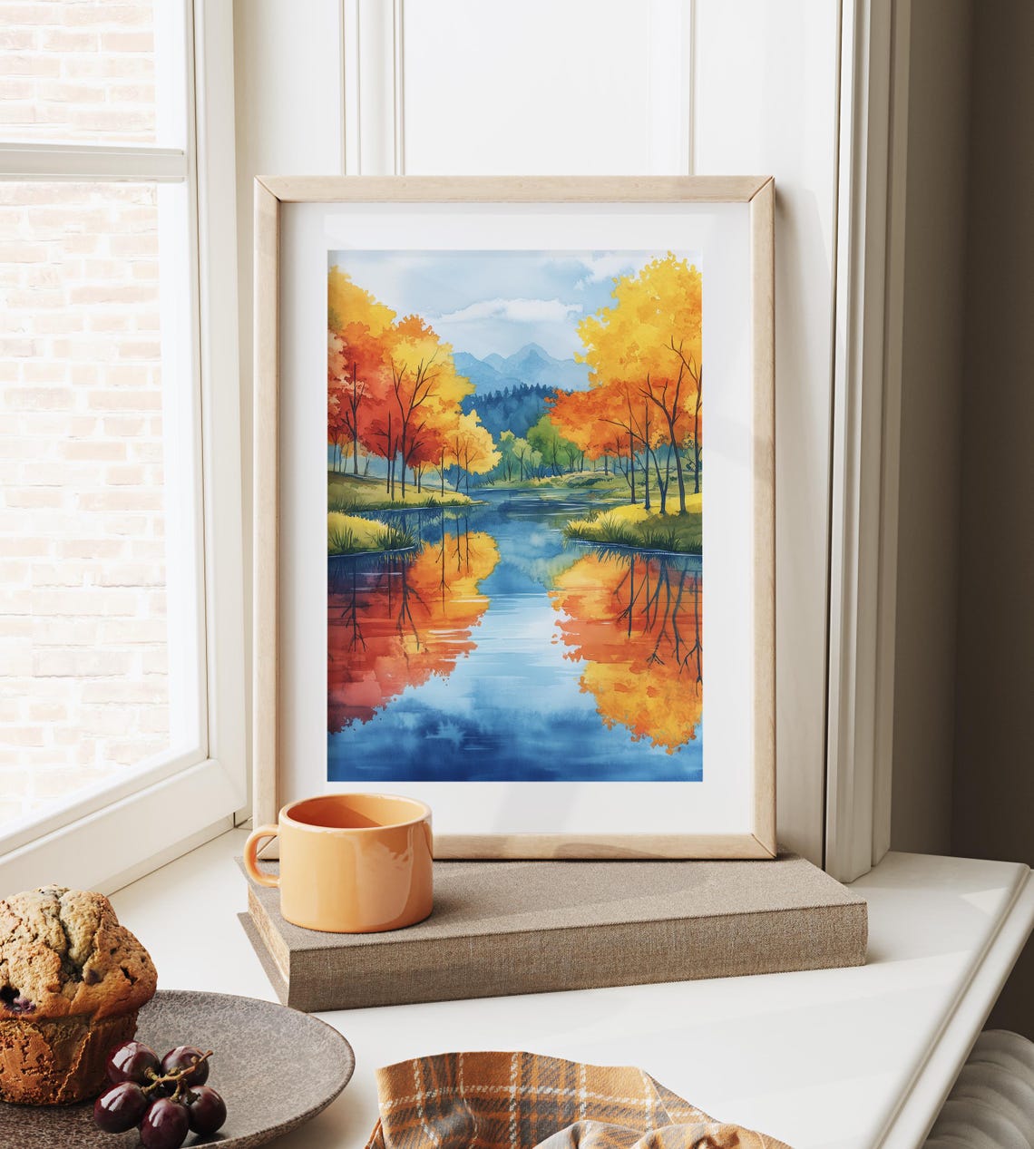 Autumn River Golden Trees Mirror Reflection Blue Water Poster - Image 3