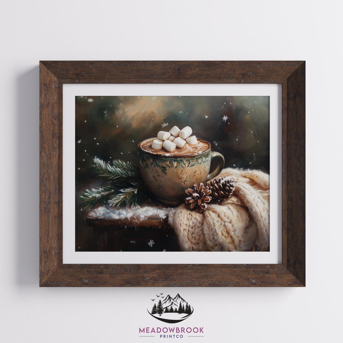 Marshmallow Hot Cocoa Mug With Knit Blanket Snowy Winter Art Poster - Image 2