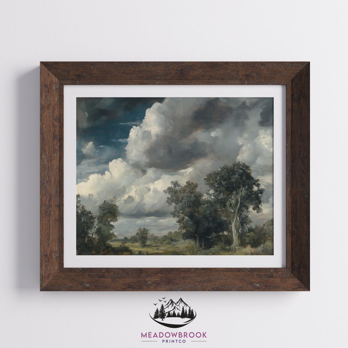 Dramatic Storm Clouds Over Country Tree Line Landscape Print - Image 2