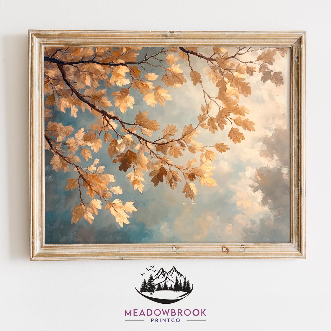 Oak Tree Branches In Fall Foliage Viewed From Below Cottagecore Fall Nature Art Earthy Oil Painting Wall Art 257