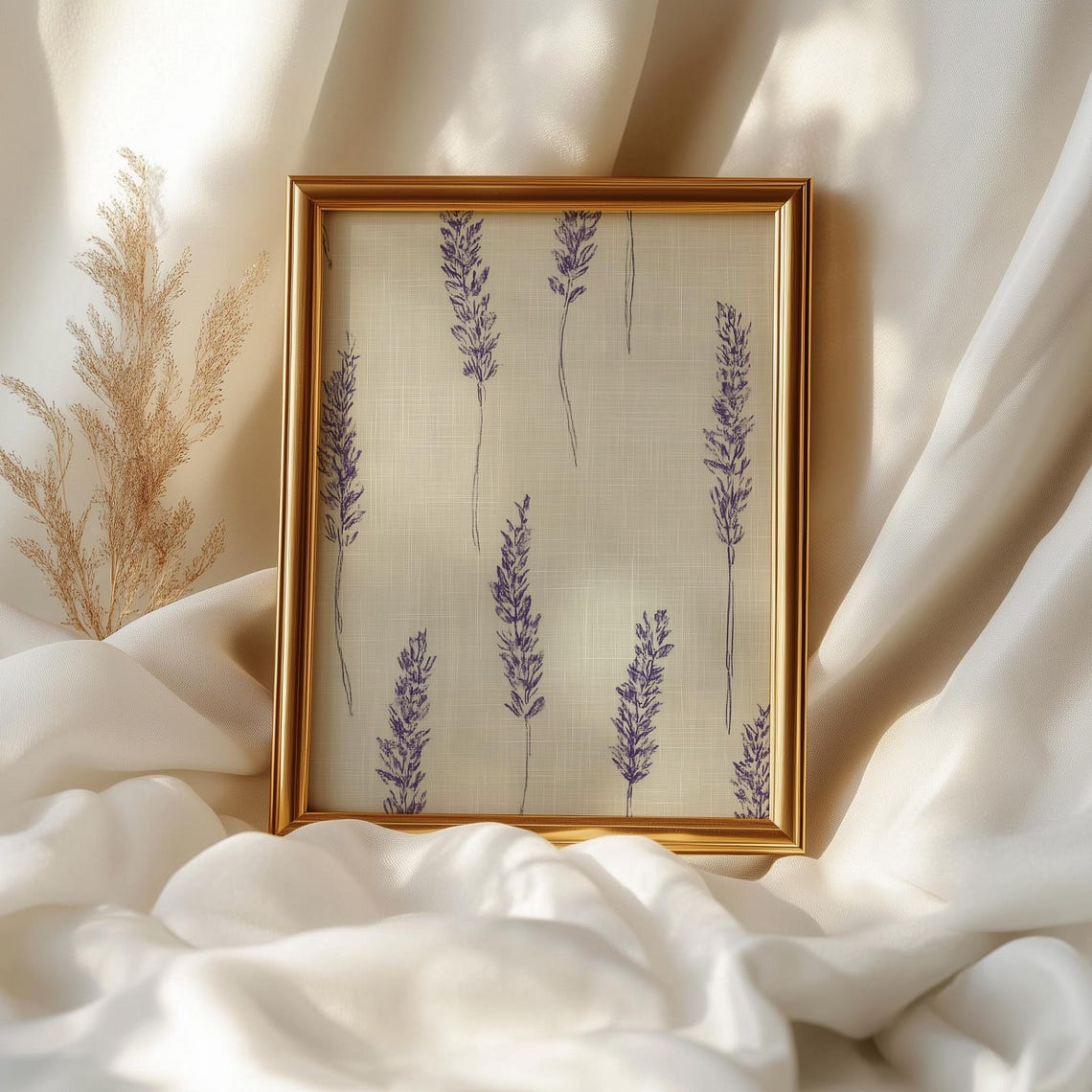 Lavender Sprigs Pencil Sketch Purple Floral Linen Art Print Poster - Image 2
