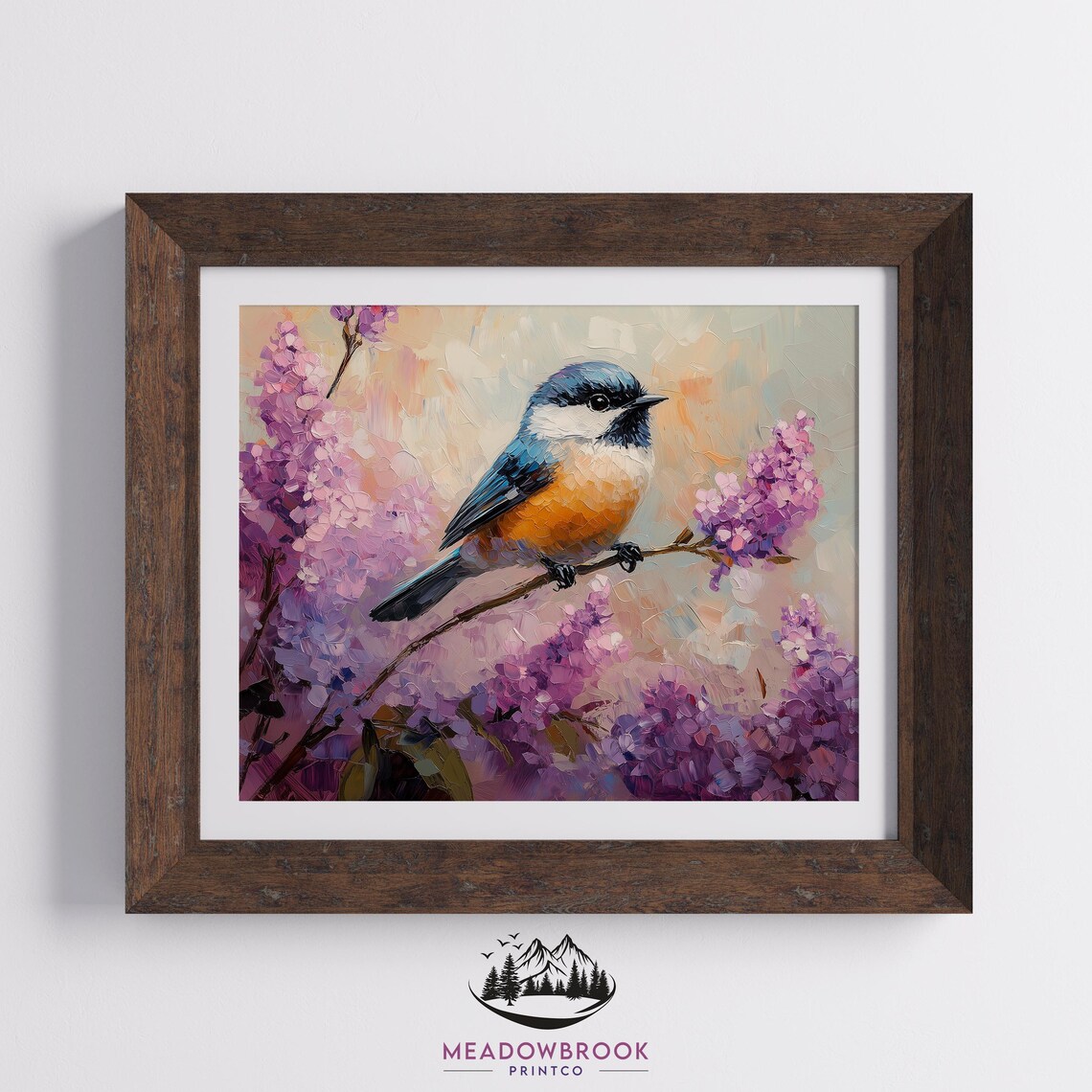 Colorful Songbird Perched Among Purple Lilac Blooms Spring Art Poster - Image 2