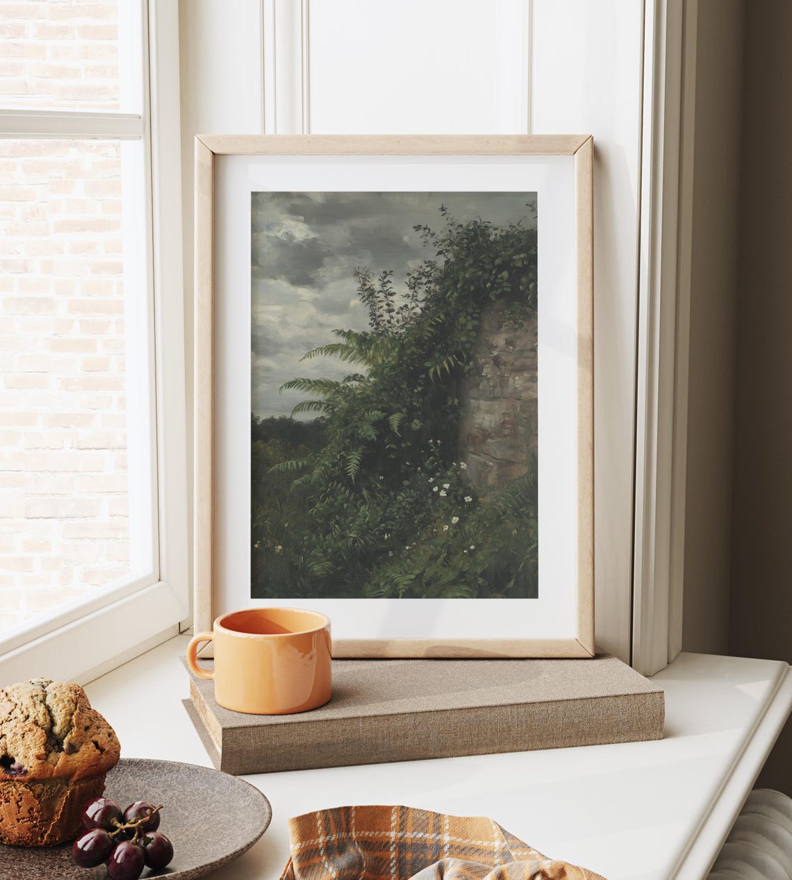 Ivy And Ferns Over Stone Wall Moody Botanical Painting Print - Image 3